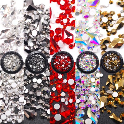 Mixed 3D Rhinestones Nail Art Decorations Crystal Gems Jewelry Gold AB Shiny Stones